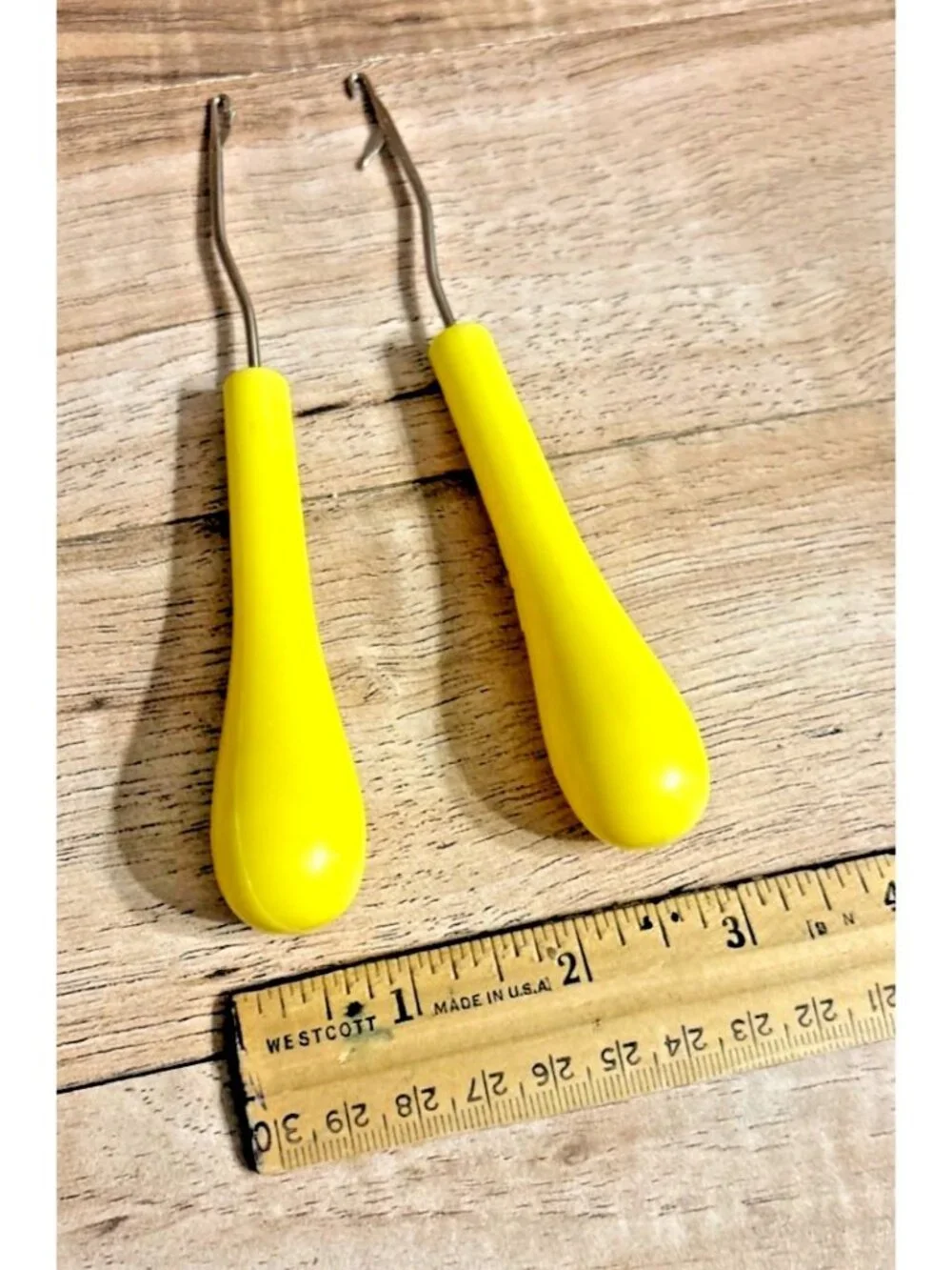 Vintage-Style Yellow Plastic (2) Rug Latch Hooks For Crafting & Weaving